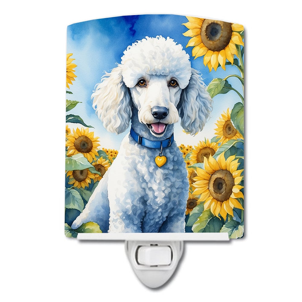 DAC6142CNL 6 x 4 in. White Poodle in Sunflowers Ceramic Night Light