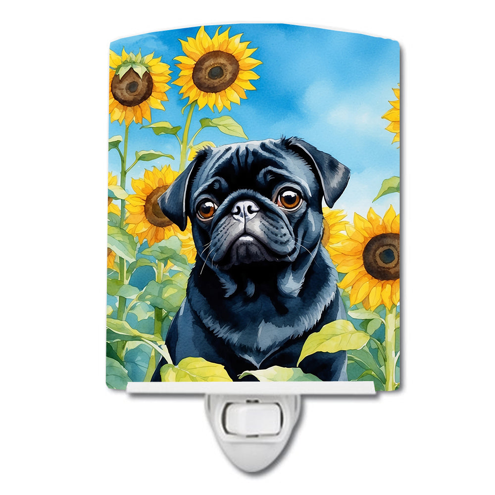 DAC6144CNL 6 x 4 in. Pug in Sunflowers Ceramic Night Light