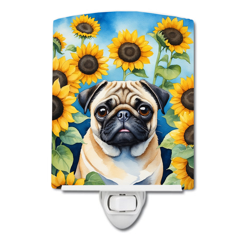 6 x 4 in. Pug in Sunflowers Ceramic Night Light