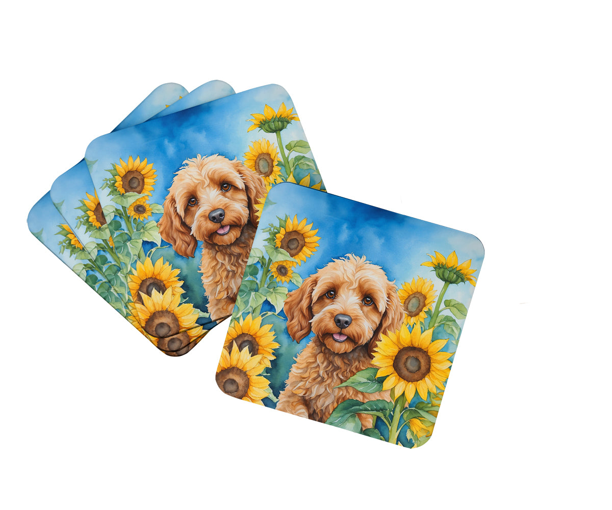 DAC6057FC 3.5 x 3.5 in. Cockapoo in Sunflowers Foam Coasters - Set of 4