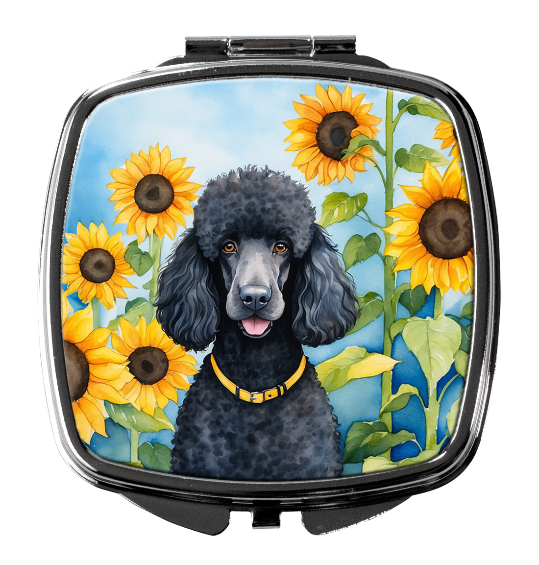 DAC6138SCM 3 x 2.75 in. Black Poodle in Sunflowers Compact Mirror