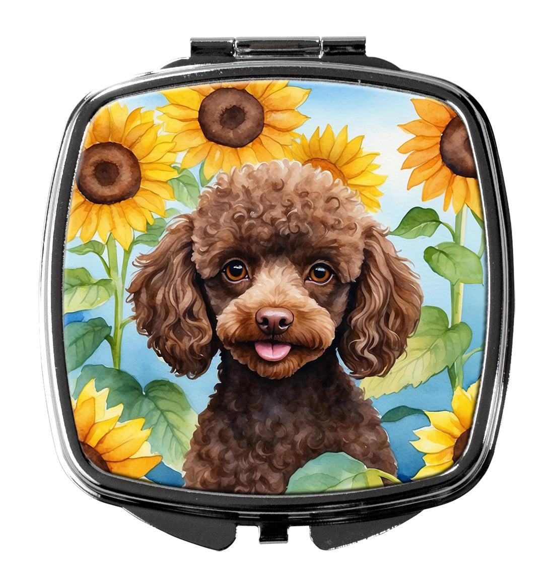 DAC6139SCM 3 x 2.75 in. Chocolate Poodle in Sunflowers Compact Mirror