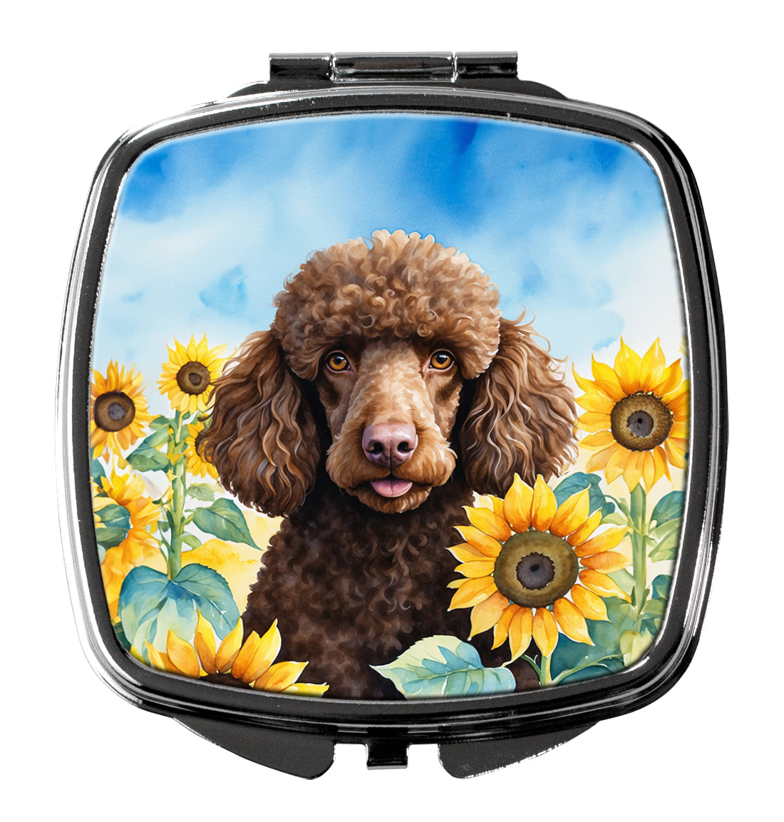 DAC6140SCM 3 x 2.75 in. Chocolate Poodle in Sunflowers Compact Mirror