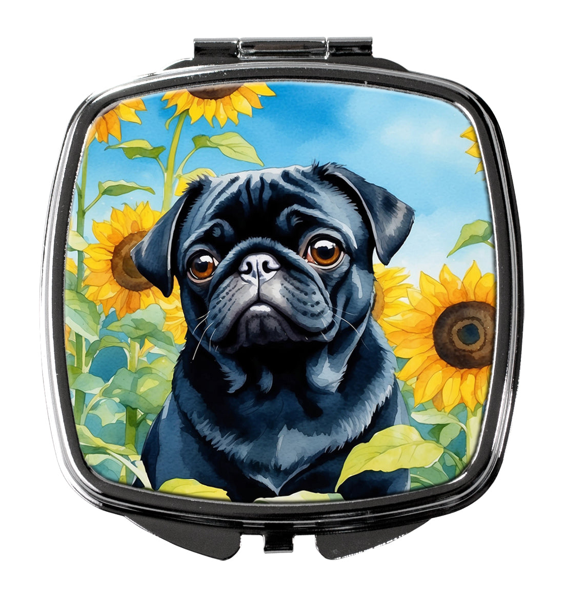 3 x 2.75 in. Pug in Sunflowers Compact Mirror