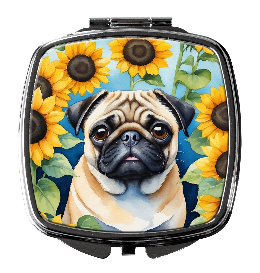 3 x 2.75 in. Pug in Sunflowers Compact Mirror
