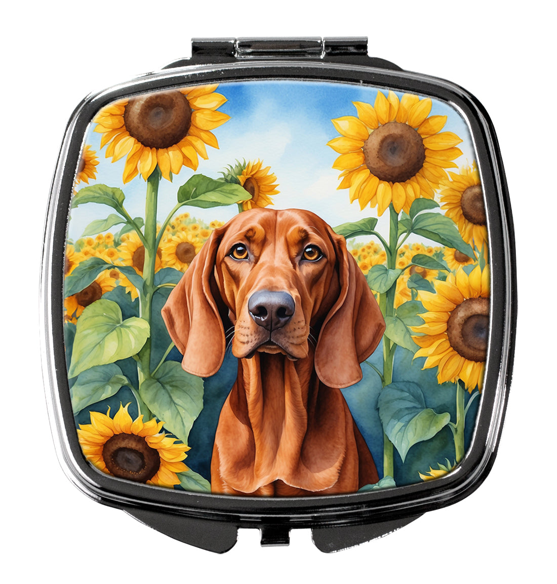 DAC6148SCM 3 x 2.75 in. Redbone Coonhound in Sunflowers Compact Mirror