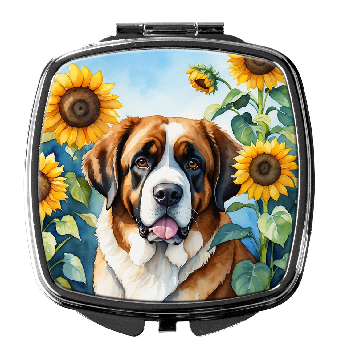 3 x 2.75 in. Saint Bernard in Sunflowers Compact Mirror