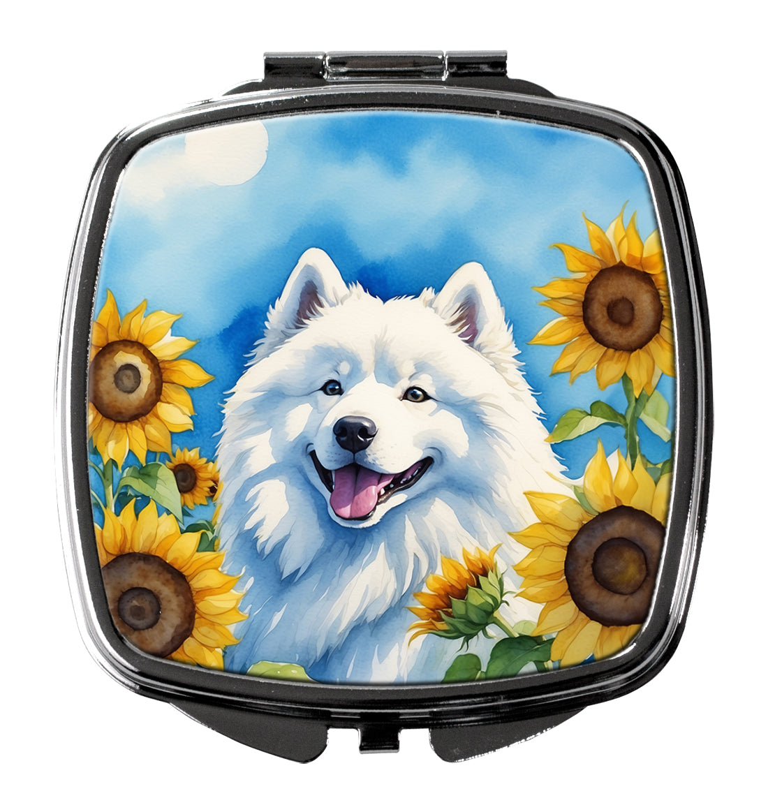 DAC6153SCM 3 x 2.75 in. Samoyed in Sunflowers Compact Mirror