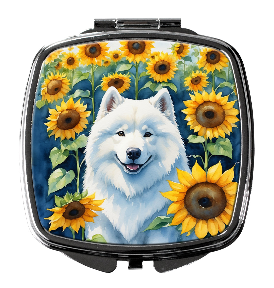 DAC6154SCM 3 x 2.75 in. Samoyed in Sunflowers Compact Mirror