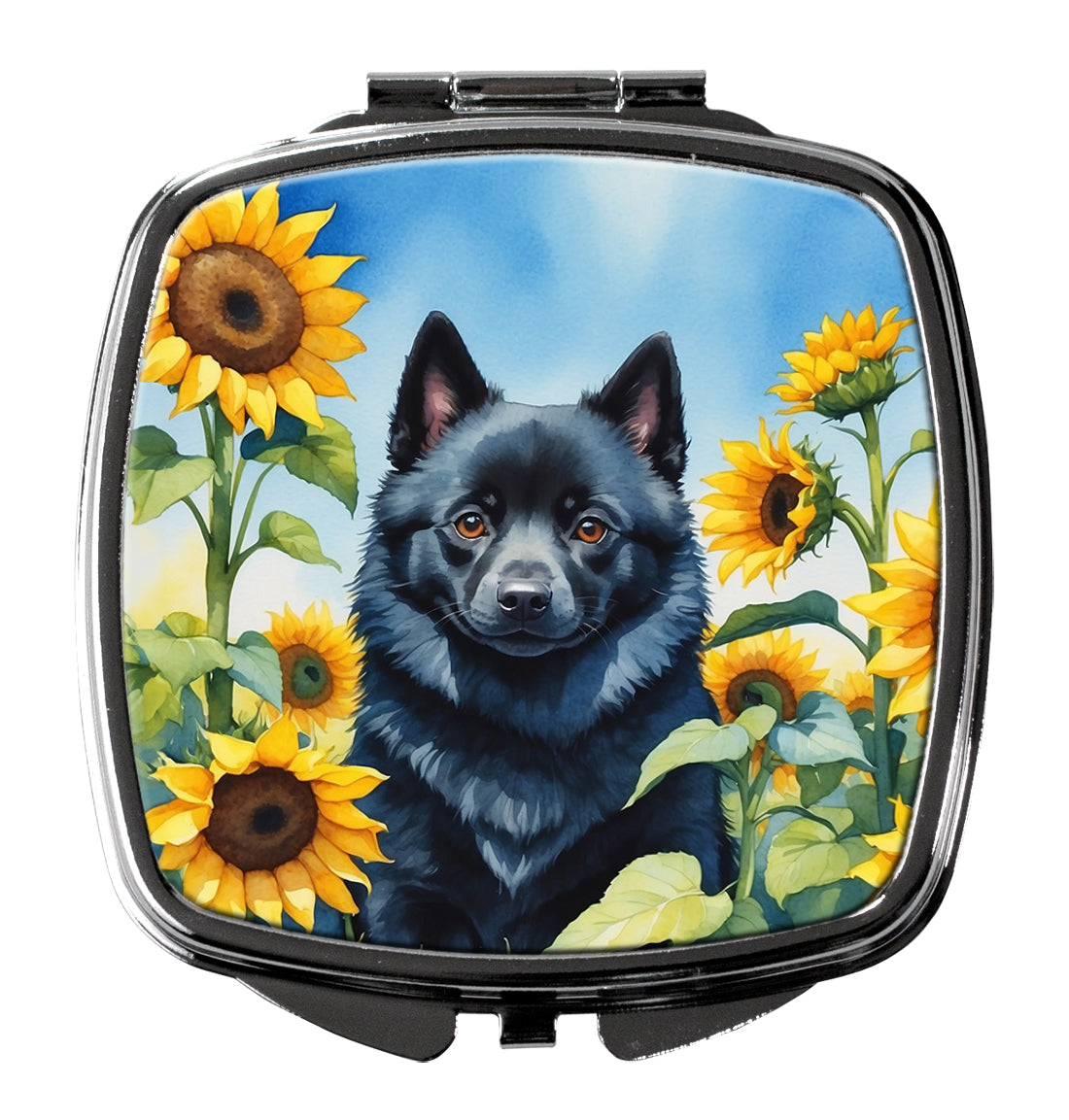 DAC6155SCM 3 x 2.75 in. Schipperke in Sunflowers Compact Mirror