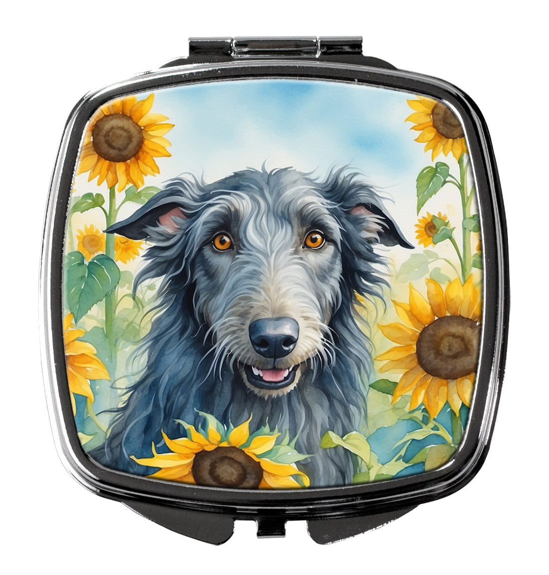 DAC6157SCM 3 x 2.75 in. Scottish Deerhound in Sunflowers Compact Mirror