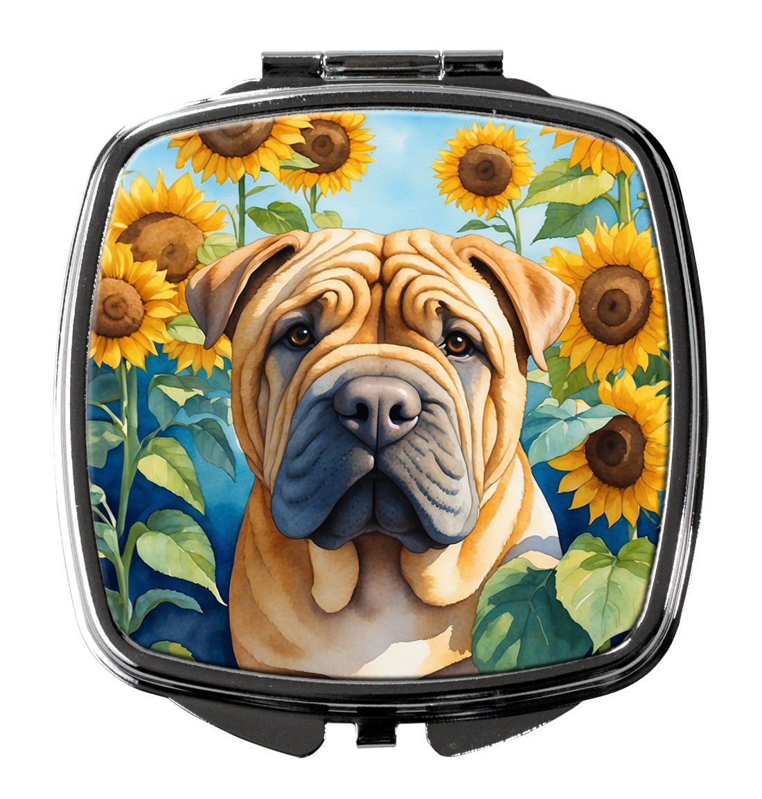 DAC6159SCM 3 x 2.75 in. Shar Pei in Sunflowers Compact Mirror