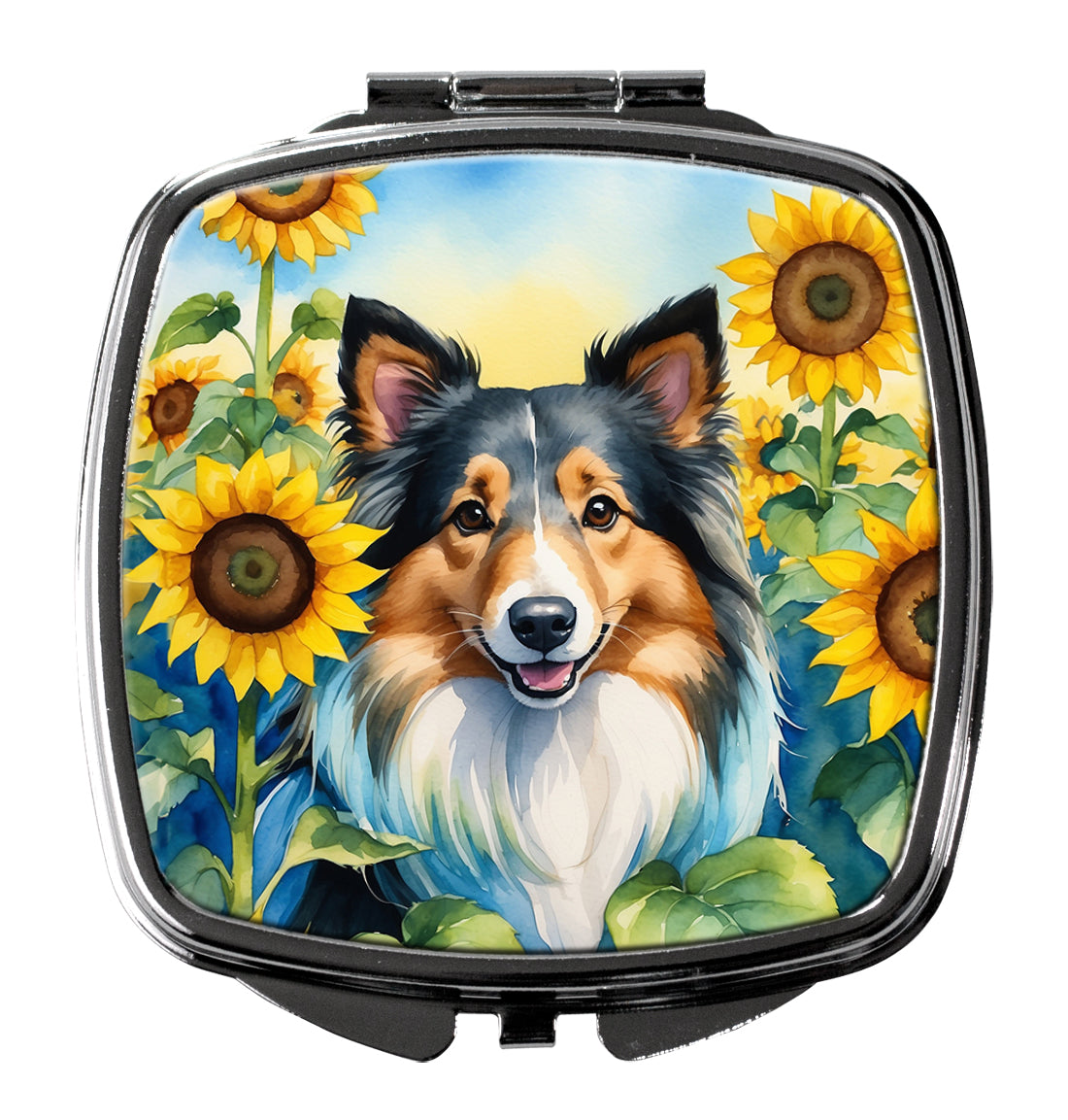 DAC6160SCM 3 x 2.75 in. Sheltie in Sunflowers Compact Mirror