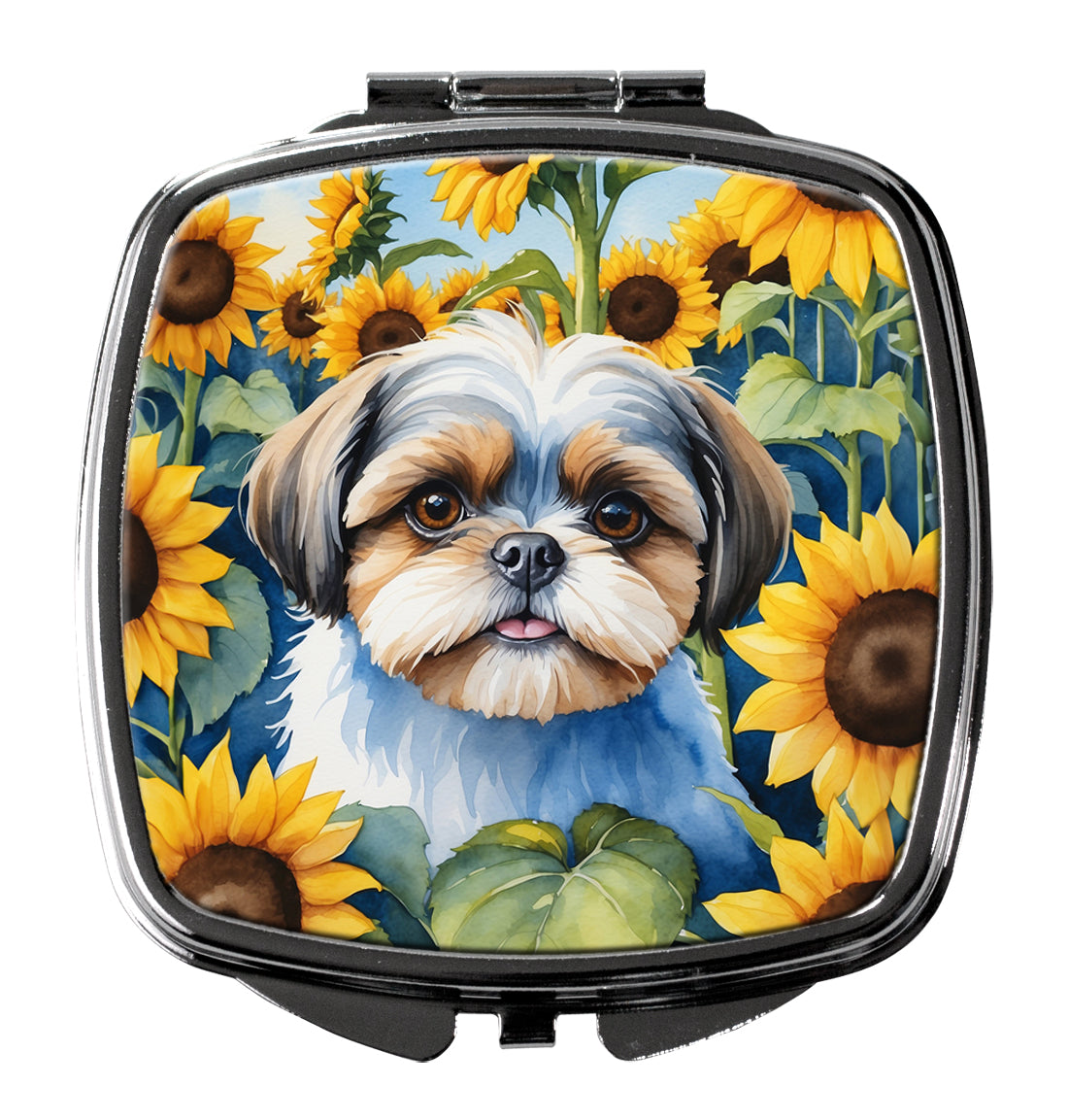 DAC6162SCM 3 x 2.75 in. Shih Tzu in Sunflowers Compact Mirror