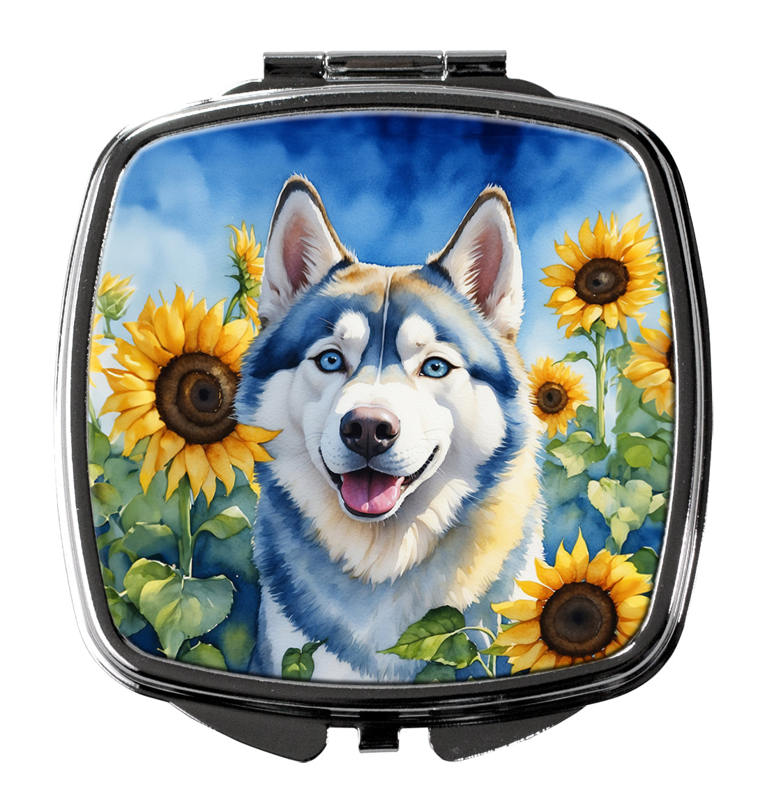 DAC6163SCM 3 x 2.75 in. Siberian Husky in Sunflowers Compact Mirror