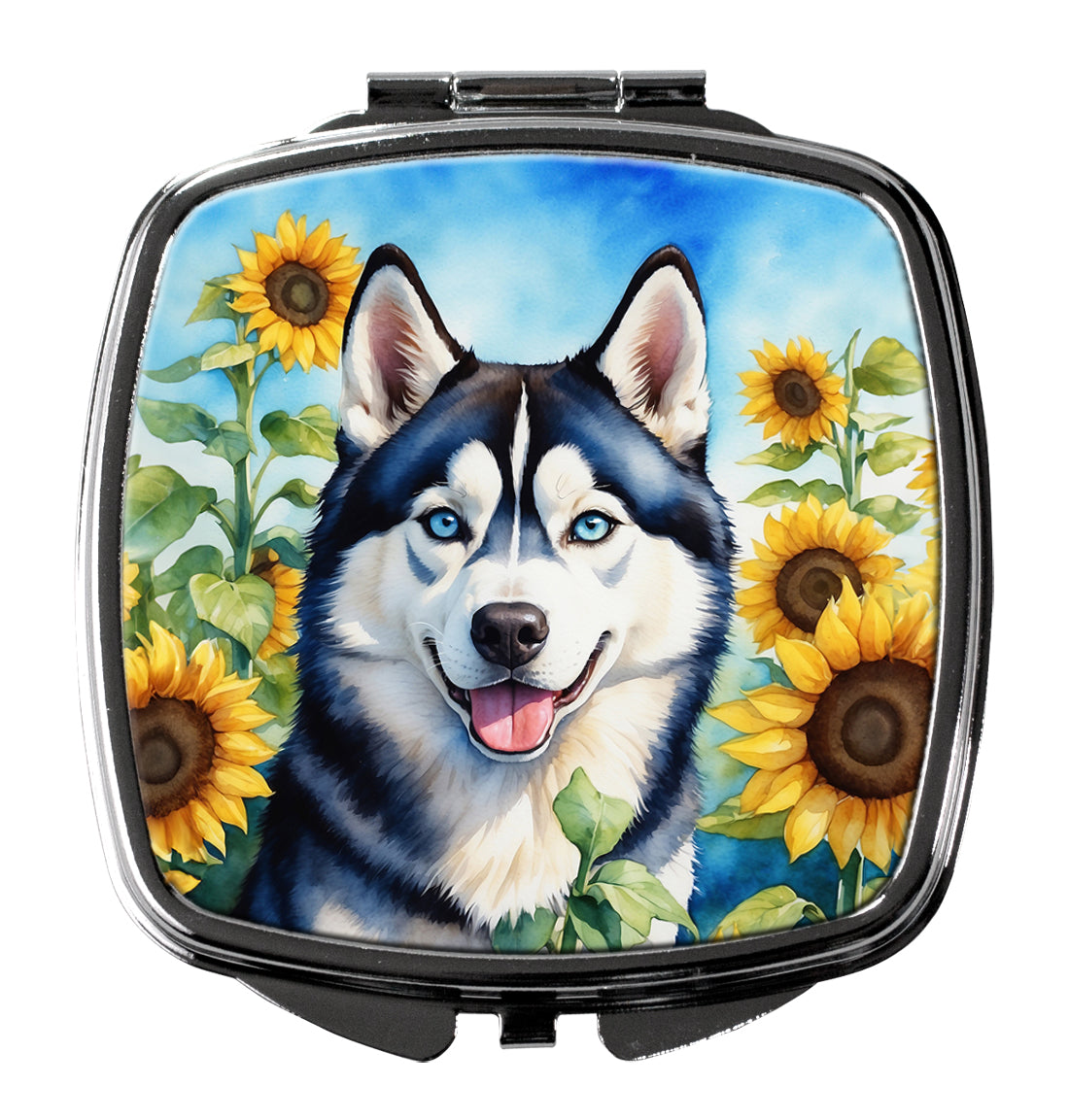 DAC6164SCM 3 x 2.75 in. Siberian Husky in Sunflowers Compact Mirror