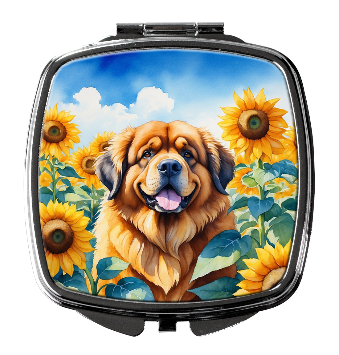 DAC6166SCM 3 x 2.75 in. Tibetan Mastiff in Sunflowers Compact Mirror