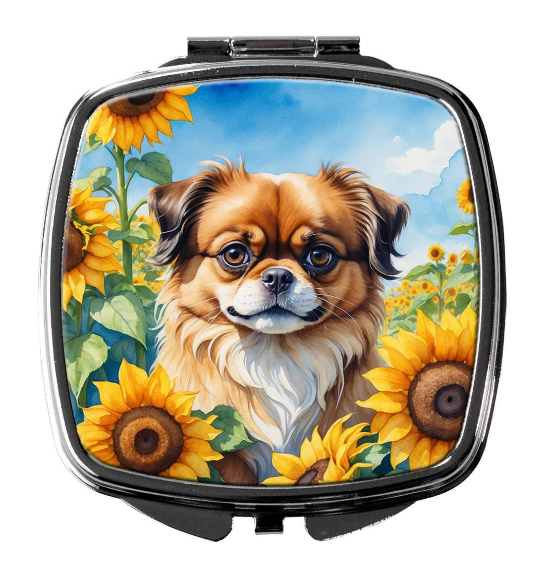 DAC6167SCM 3 x 2.75 in. Tibetan Spaniel in Sunflowers Compact Mirror