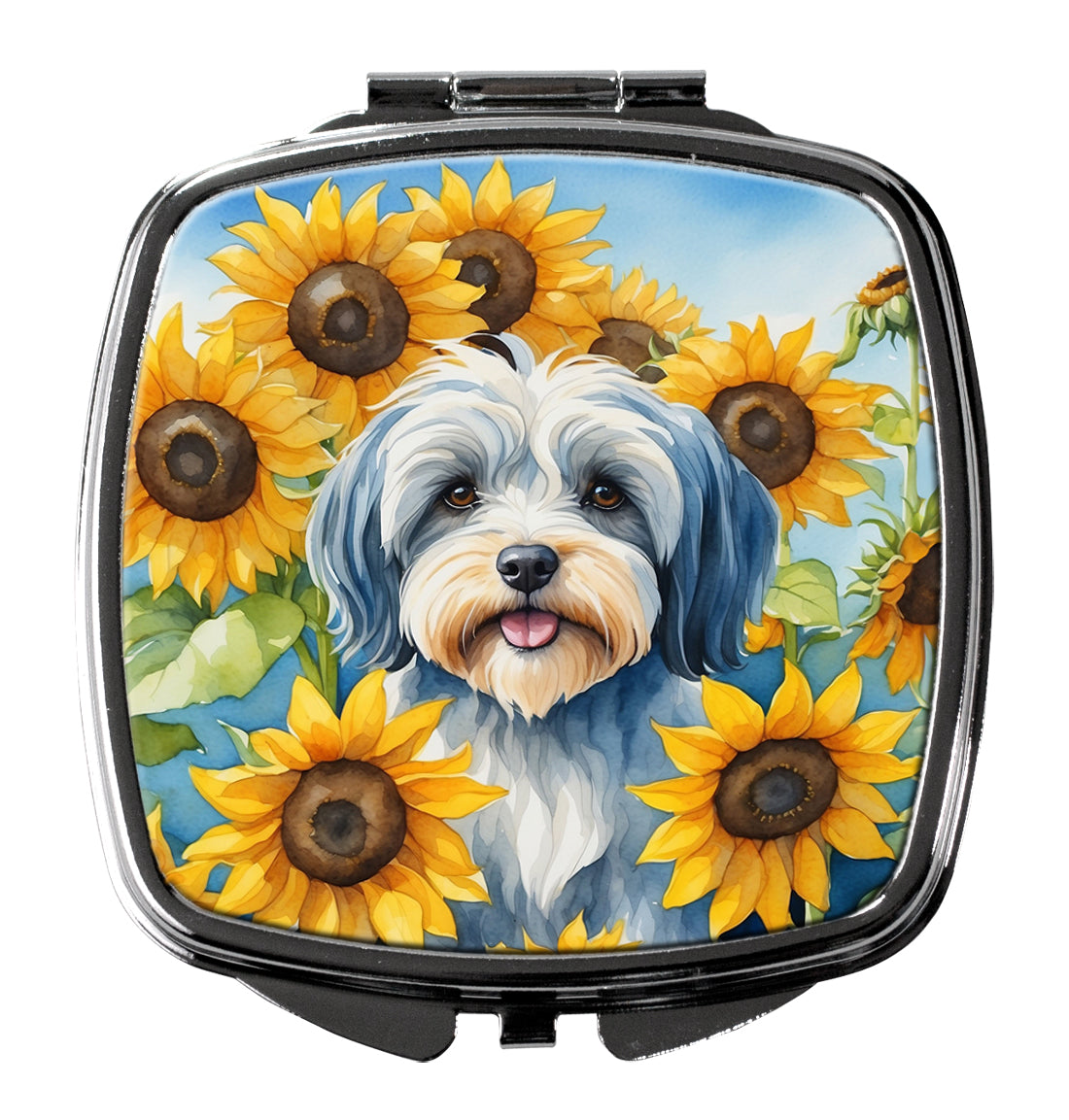 DAC6168SCM 3 x 2.75 in. Tibetan Terrier in Sunflowers Compact Mirror