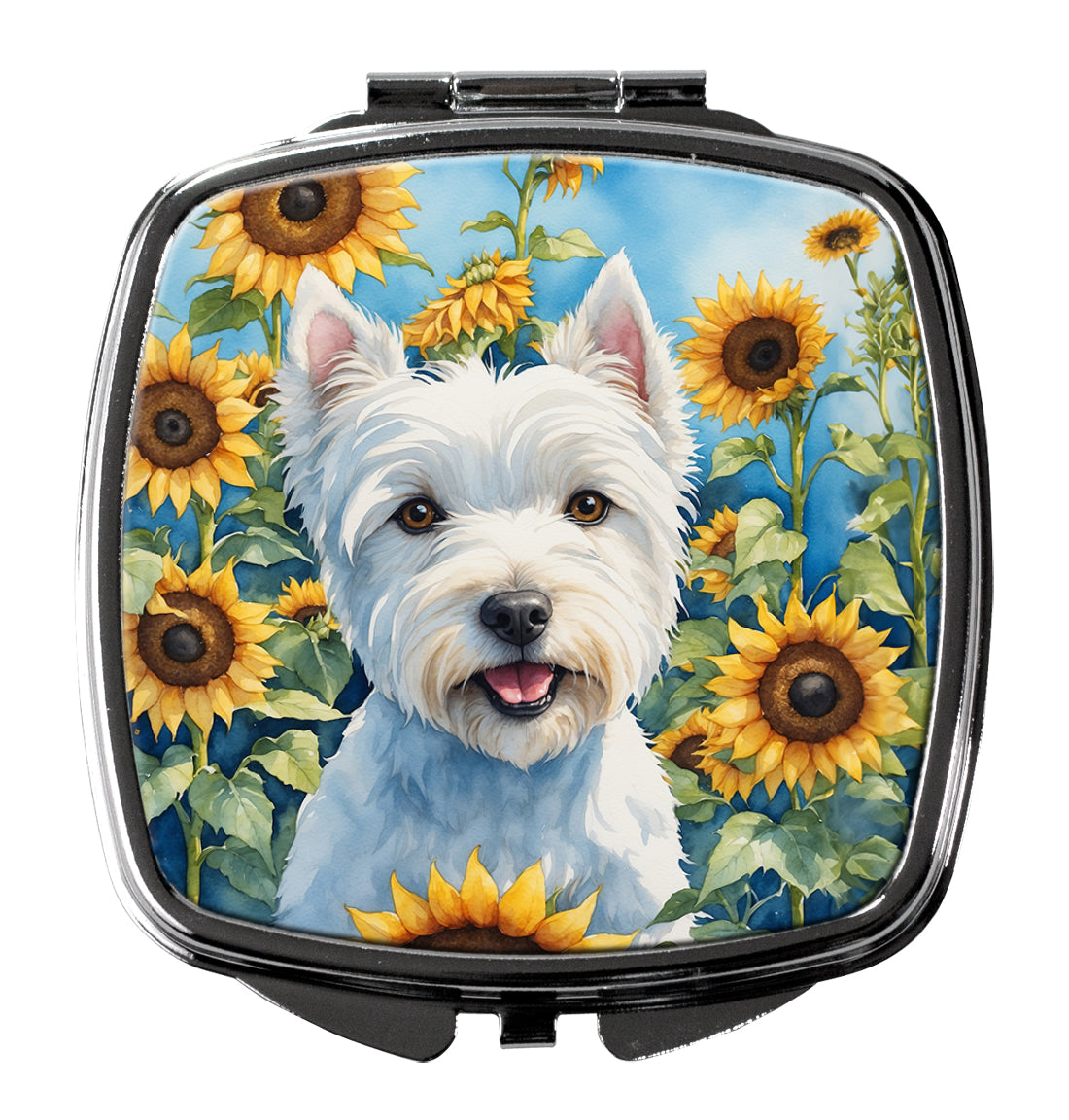 DAC6173SCM 3 x 2.75 in. Westie in Sunflowers Compact Mirror