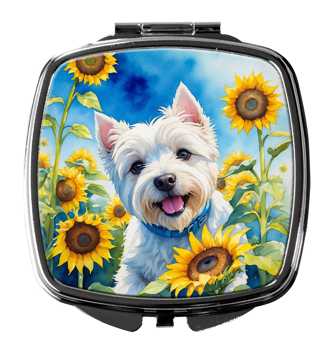 DAC6174SCM 3 x 2.75 in. Westie in Sunflowers Compact Mirror