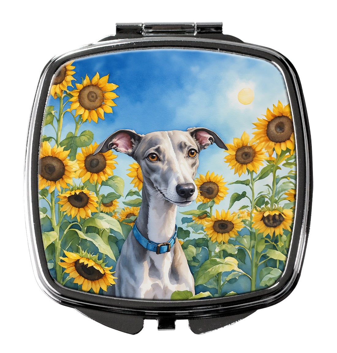DAC6176SCM 3 x 2.75 in. Whippet in Sunflowers Compact Mirror