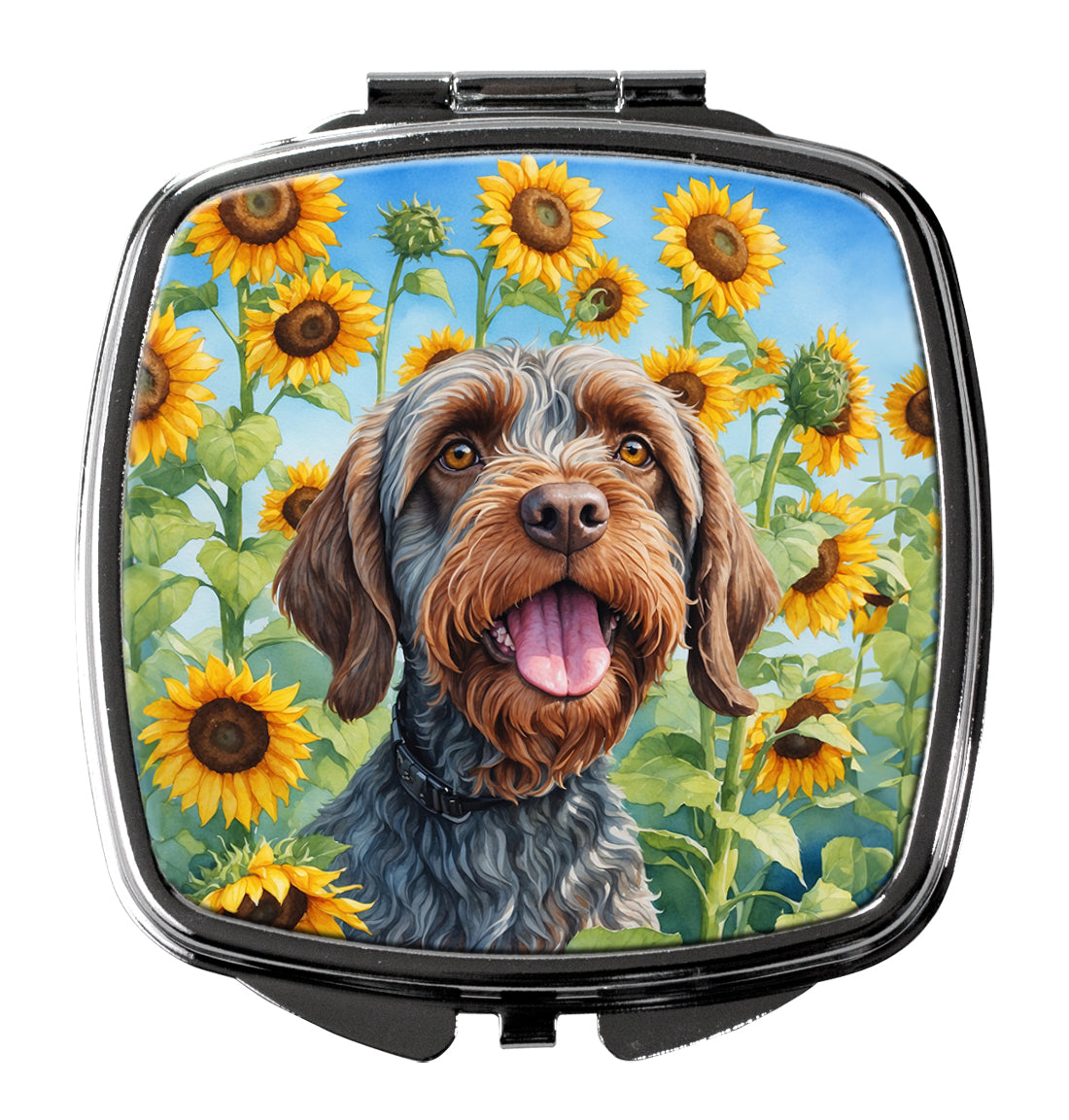 DAC6177SCM 3 x 2.75 in. Wirehaired Pointing Griffon in Sunflowers Compact Mirror