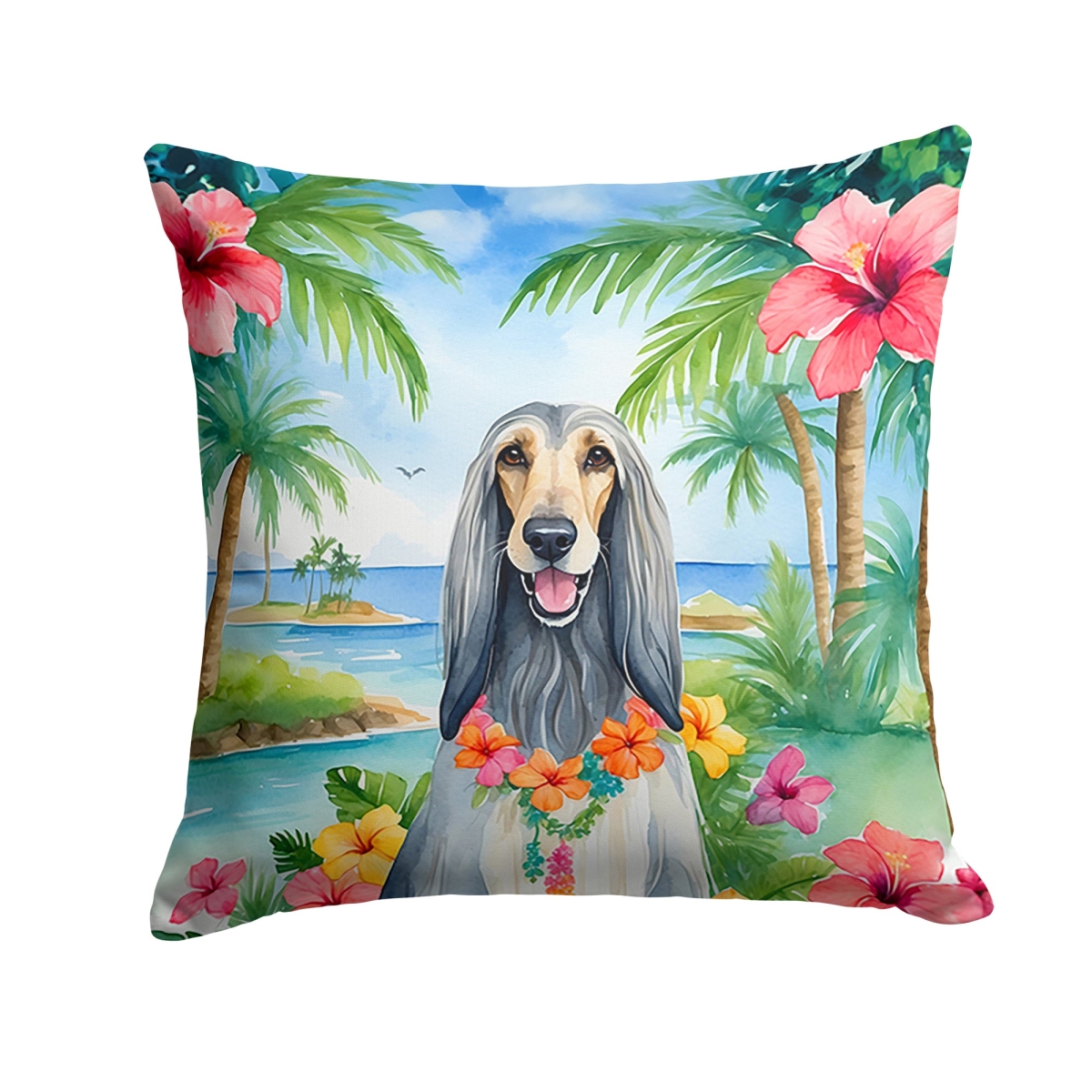 14 x 14 in. Afghan Hound Luau Throw Pillow