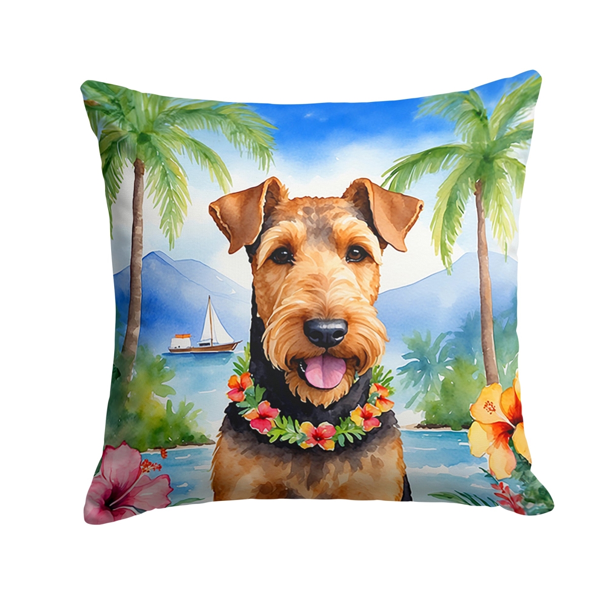 DAC6347PW1414 14 x 14 in. Airedale Terrier Luau Throw Pillow