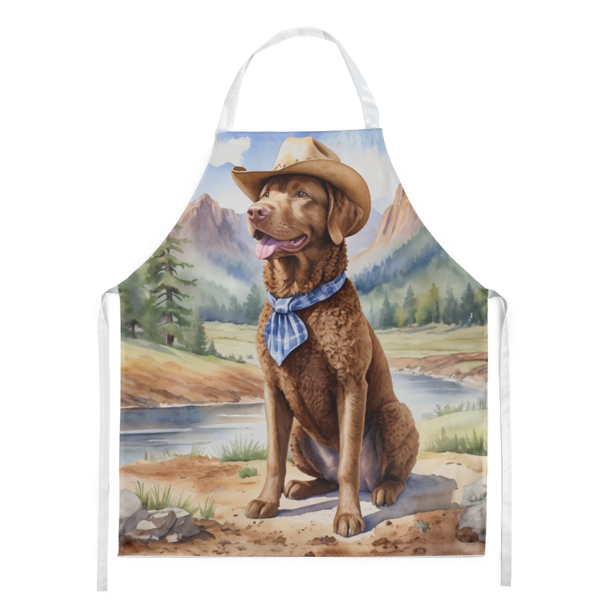 Picture of Carolines Treasures DAC5874APRON 30 x 27 in. Chesapeake Bay Retriever Cowboy Welcome Apron