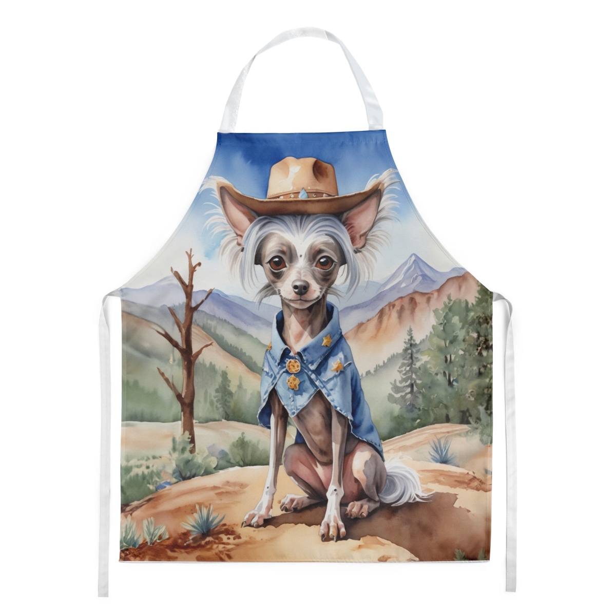 Picture of Carolines Treasures DAC5876APRON 30 x 27 in. Chinese Crested Cowboy Welcome Apron