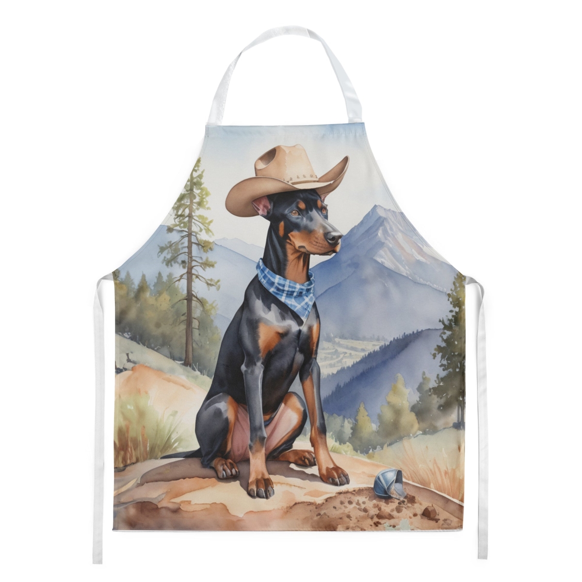 Picture of Carolines Treasures DAC5891APRON 30 x 27 in. Doberman Pinscher Cowboy Welcome Apron