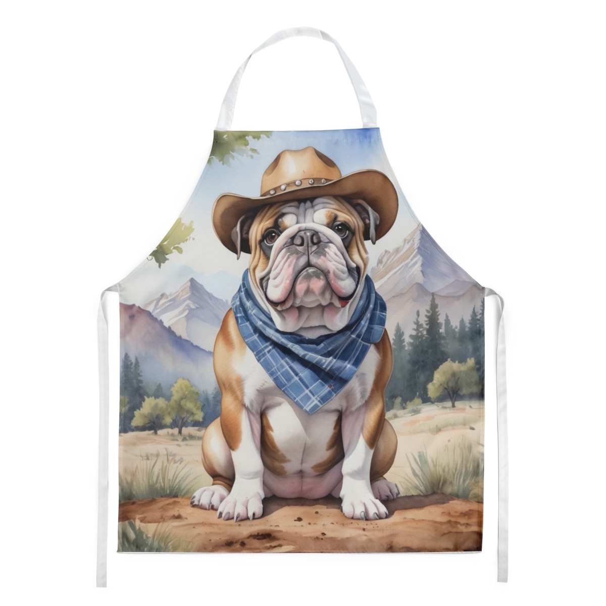 Picture of Carolines Treasures DAC5892APRON 30 x 27 in. English Bulldog Cowboy Welcome Apron