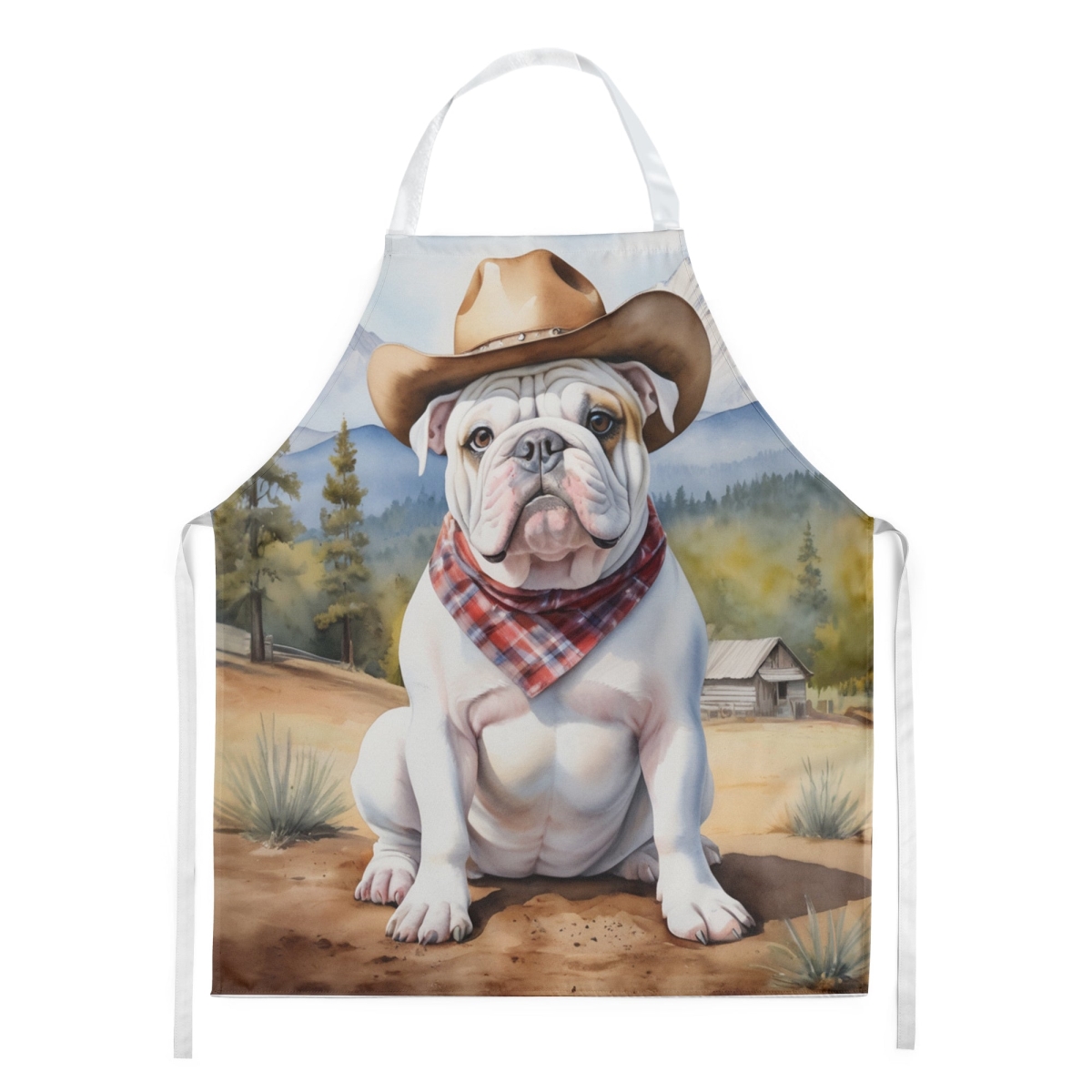 Picture of Carolines Treasures DAC5893APRON 30 x 27 in. English Bulldog Cowboy Welcome Apron