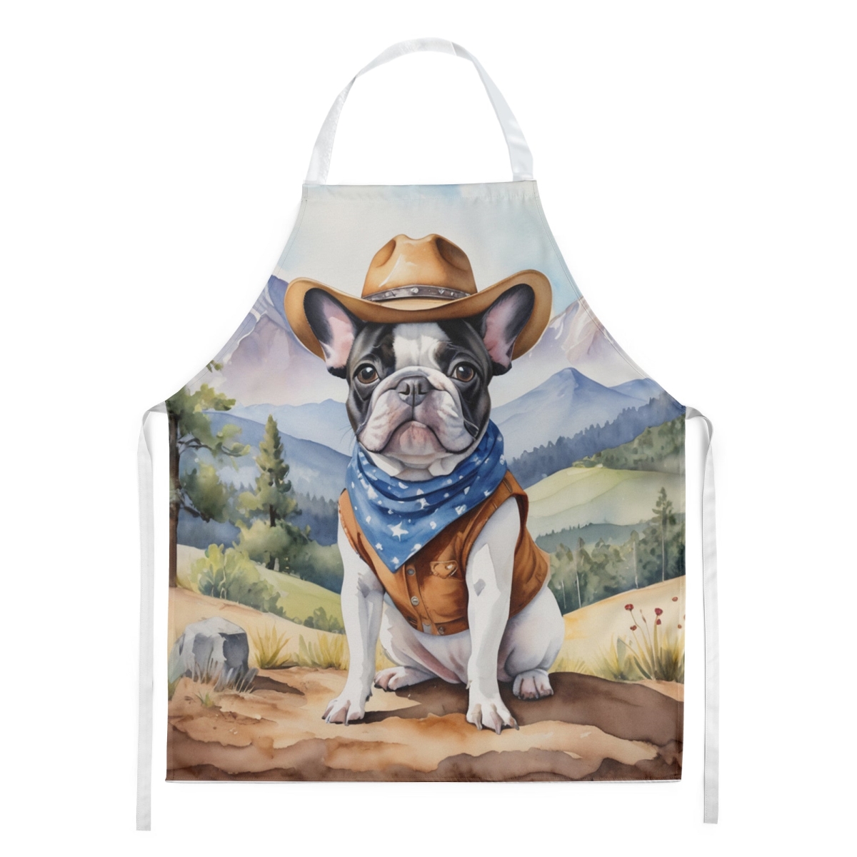 Picture of Carolines Treasures DAC5902APRON 30 x 27 in. French Bulldog Cowboy Welcome Apron