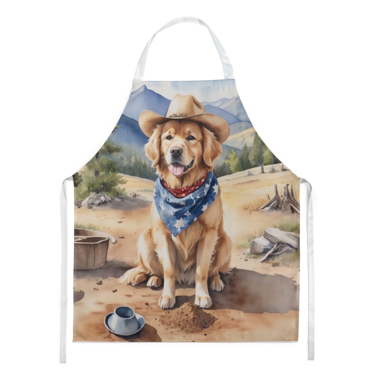 Picture of Carolines Treasures DAC5909APRON 30 x 27 in. Golden Retriever Cowboy Welcome Apron