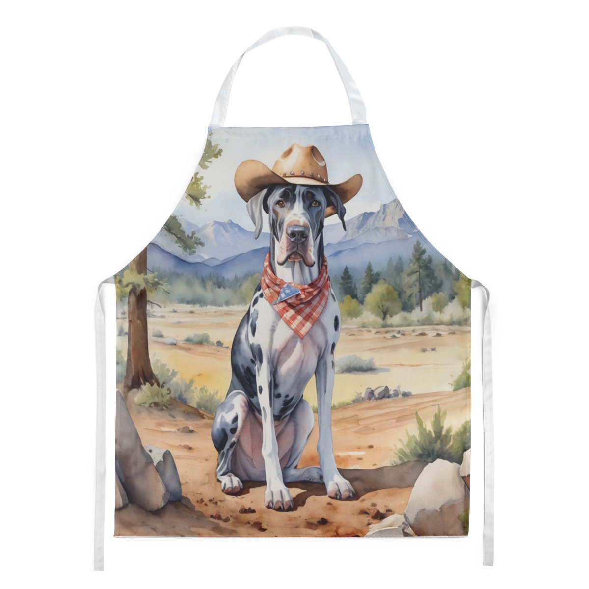 Picture of Carolines Treasures DAC5912APRON 30 x 27 in. Great Dane Cowboy Welcome Apron