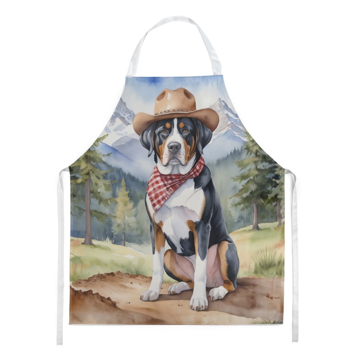 Picture of Carolines Treasures DAC5914APRON 30 x 27 in. Greater Swiss Mountain Dog Cowboy Welcome Apron