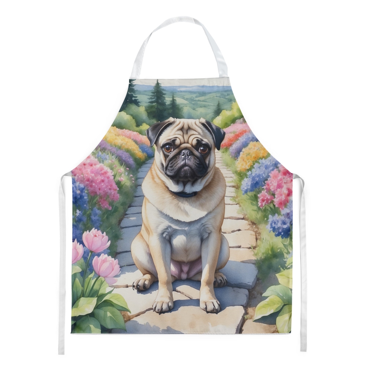 Picture of Carolines Treasures DAC6699APRON 30 x 27 in. Pug Spring Path Apron