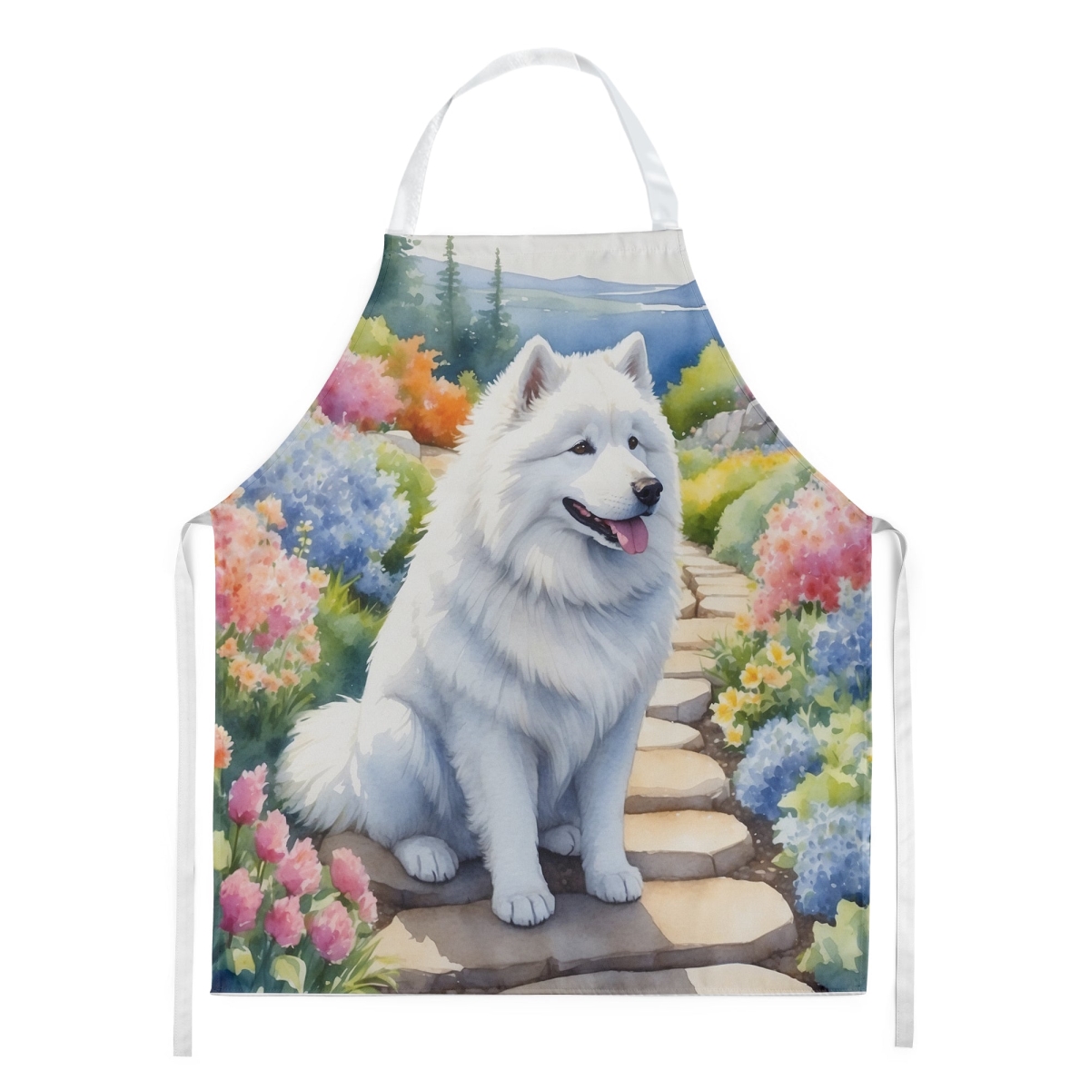 Picture of Carolines Treasures DAC6707APRON 30 x 27 in. Samoyed Spring Path Apron