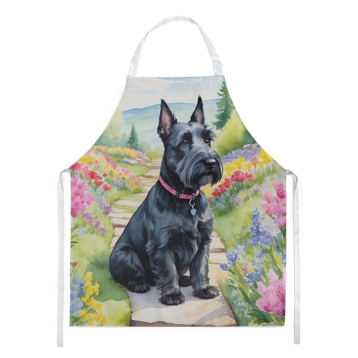 Picture of Carolines Treasures DAC6711APRON 30 x 27 in. Scottish Terrier Spring Path Apron