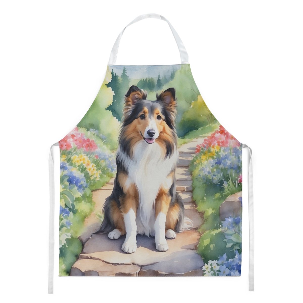 Picture of Carolines Treasures DAC6714APRON 30 x 27 in. Sheltie Spring Path Apron