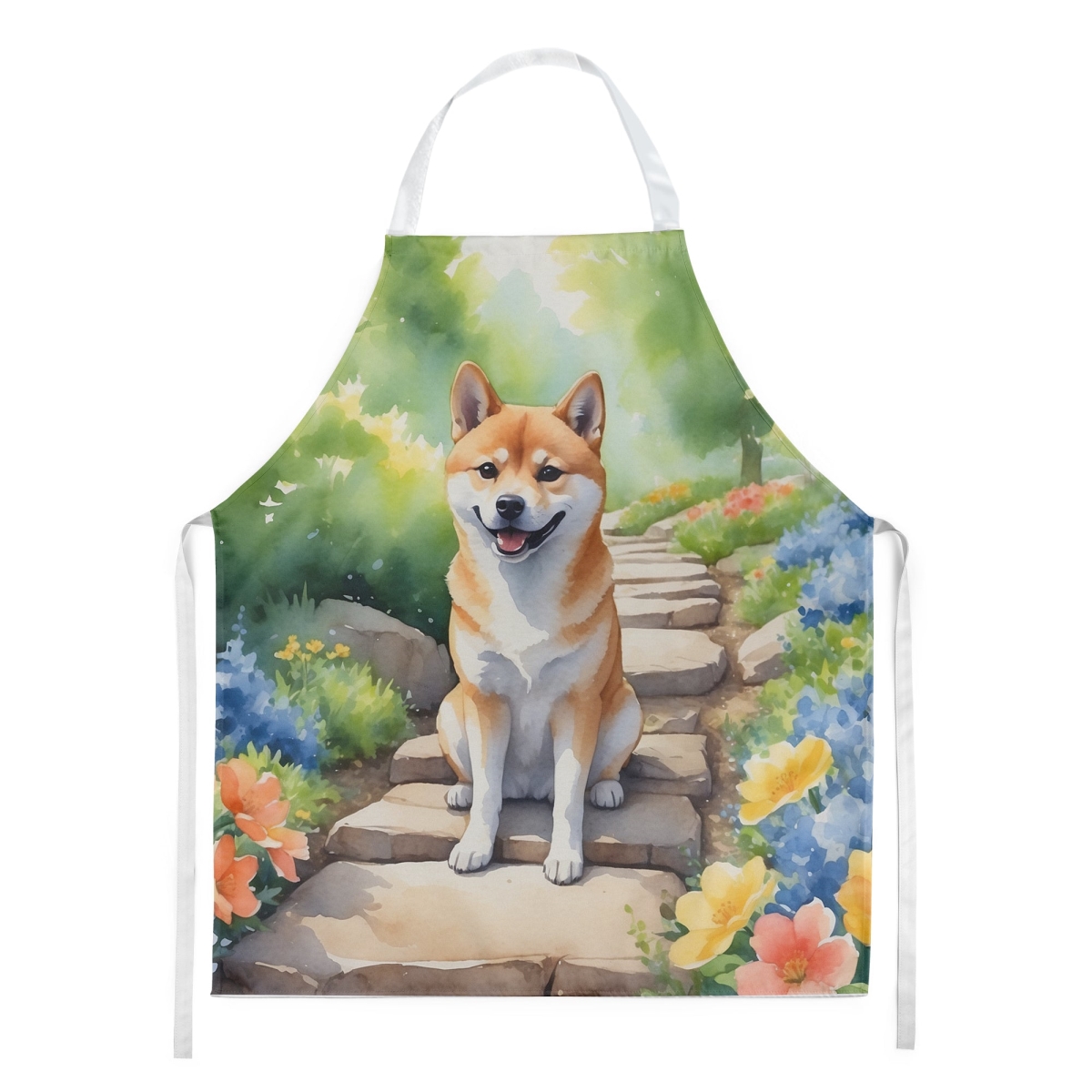 Picture of Carolines Treasures DAC6715APRON 30 x 27 in. Shiba Inu Spring Path Apron