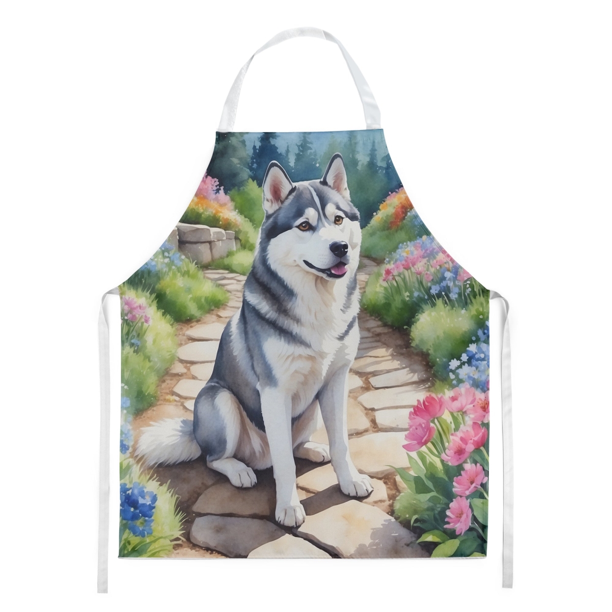Picture of Carolines Treasures DAC6718APRON 30 x 27 in. Siberian Husky Spring Path Apron