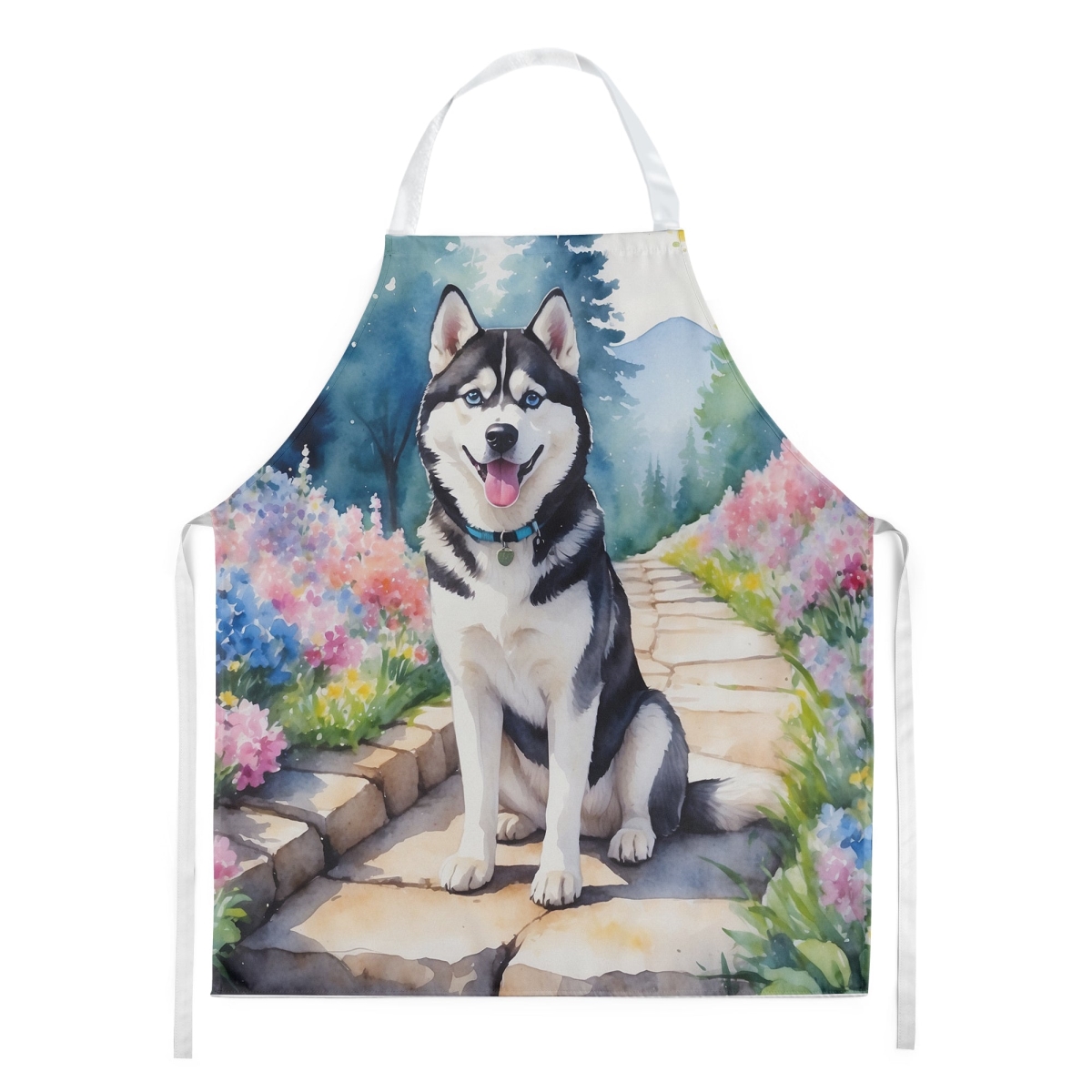 Picture of Carolines Treasures DAC6719APRON 30 x 27 in. Siberian Husky Spring Path Apron