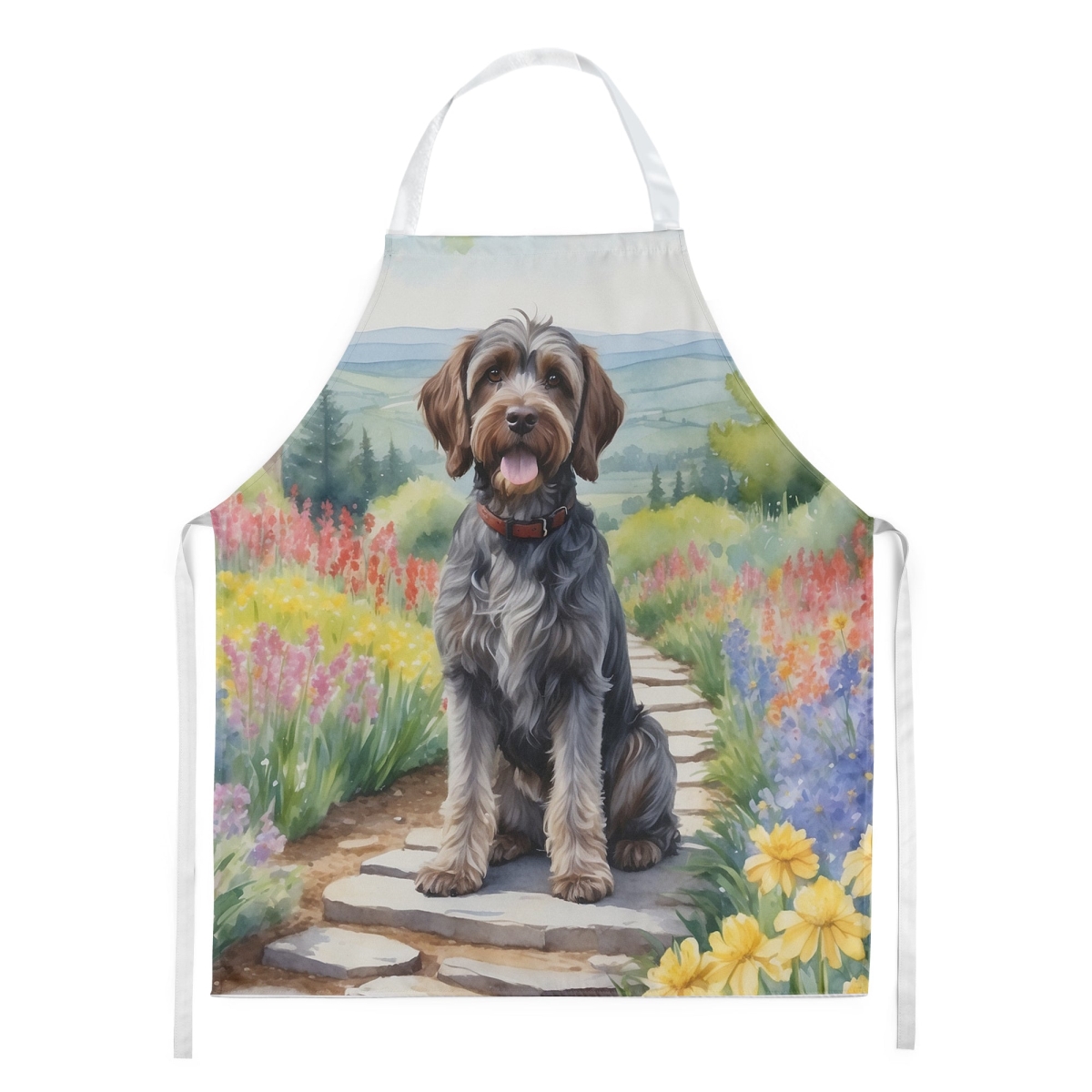 Picture of Carolines Treasures DAC6734APRON 30 x 27 in. Unisex Wirehaired Pointing Griffon Spring Path Apron