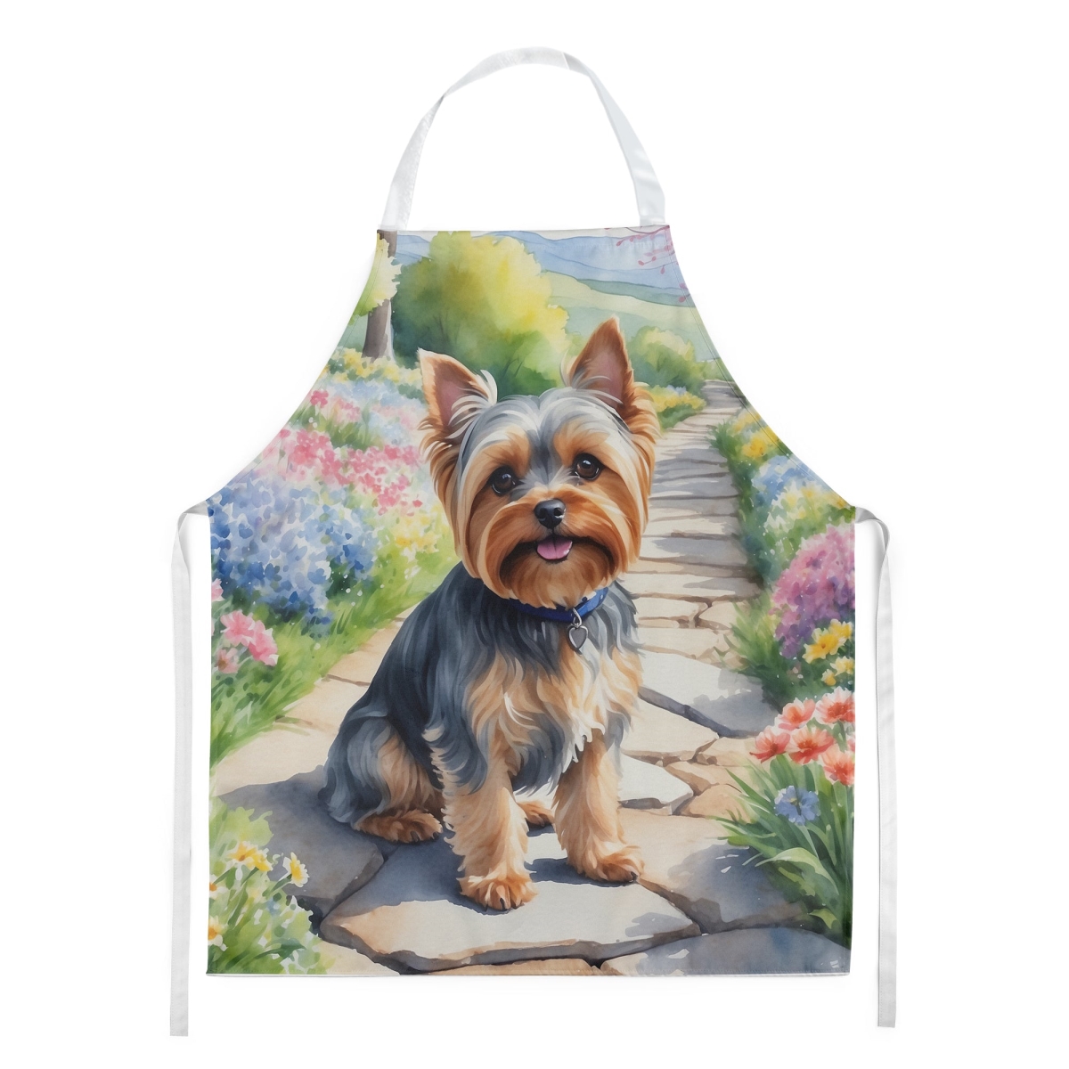 Picture of Carolines Treasures DAC6735APRON 30 x 27 in. Yorkshire Terrier Spring Path Apron