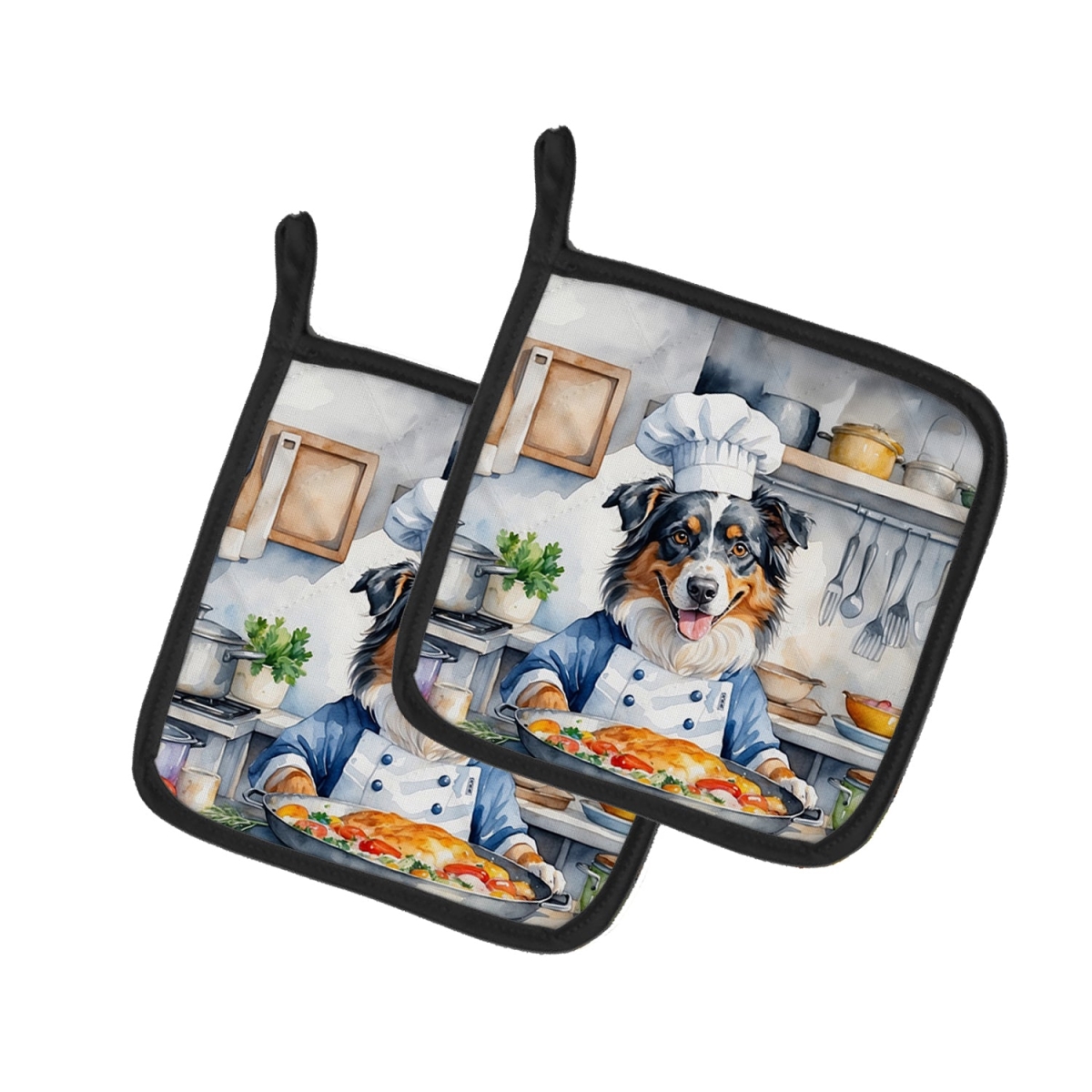 DAC6193PTHD 7.5 x 7.5 in. Australian Shepherd The Chef Pair of Pot Holder