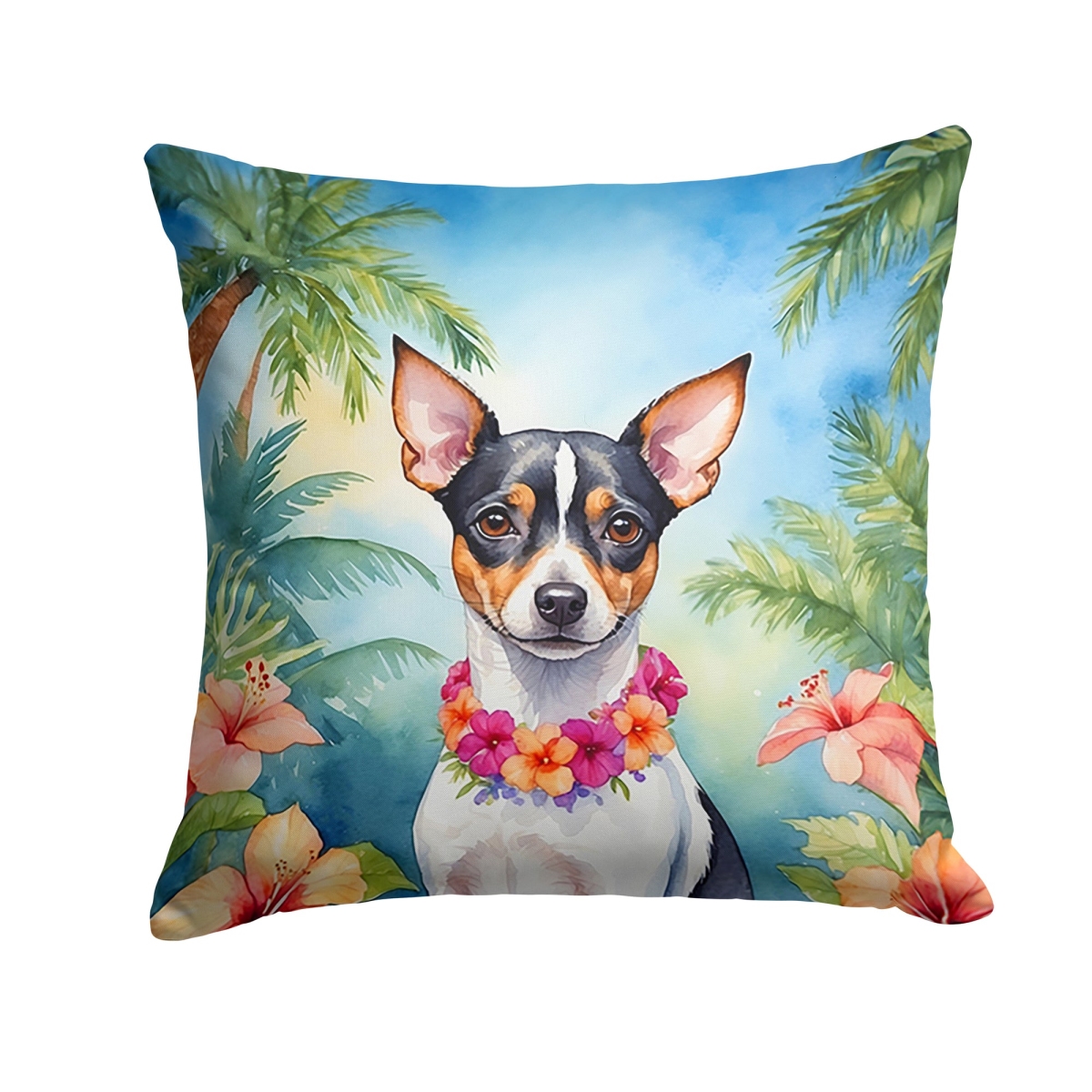 DAC6505PW1818 18 x 18 in. Rat Terrier Luau Throw Pillow