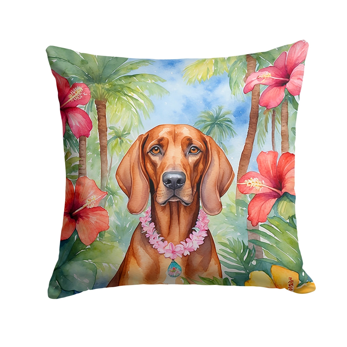 DAC6506PW1818 18 x 18 in. Redbone Coonhound Luau Throw Pillow